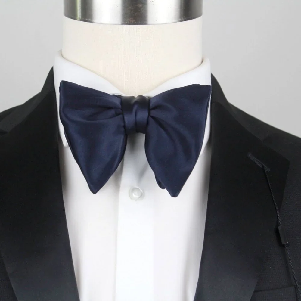 Camellucci Men's Self-tied‎ Bow Tie Big Butterfly Navy Charmeuse 100%Silk S722